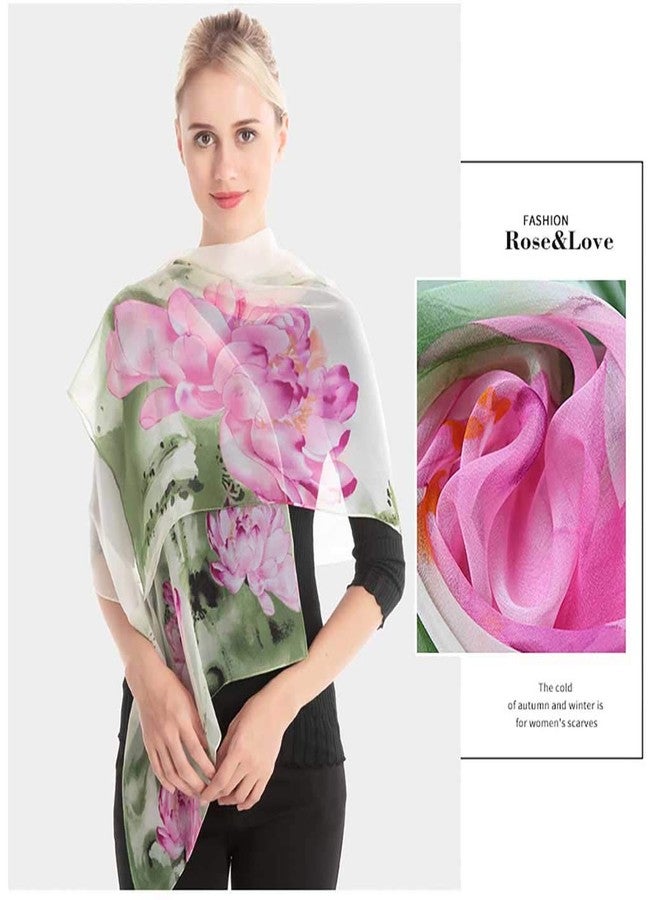 Acotavie Scarfs for Women Lightweight Print Floral Pattern Scarf Fashion Scarves Sunscreen Wraps Shawls (Lotus&Green) - Image 4